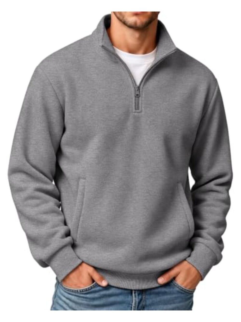 Mens Quarter Zip Pullover Sweatshirt Fleece Mock Neck Pocket Cotton Blend